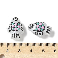 焼き絵の具、ガラス、エナメル、ビーズ  手描きのビーズ  魚  ホワイト  20x14x9.5mm  穴：1.4mm&nbsp;BLOW-D300-03A