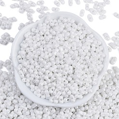 焼付塗装ガラスシードビーズ  丸い穴  ピーナッツ  雪  3.5x6x3.5mm  穴：0.9mm  約3750個/ポンド&nbsp;SEED-K010-A03