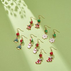 Christmas Theme Alloy Enamel Dangle Earrings with Resin Beaded&nbsp;EJEW-JE05024