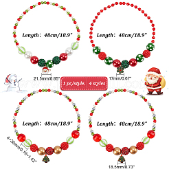 4 個 4 スタイル ABS プラスチックパール & アクリル & 樹脂ビーズネックレスセット  クリスマスツリー & スノーフレーク & サンタクロース合金エナメルペンダントスタッカブルネックレス女性用  ミックスカラー  18.90インチ（48cm）  1個/スタイル&nbsp;NJEW-AB00010