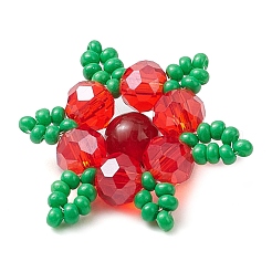 3Pcs 3 Styles Woven Natural Carnelian(Dyed & Heated) & Dyed Malaysia Jade & Rose Quartz & Glass Seed Beads Snowflake Multi-Strand Links&nbsp;PALLOY-MZ00319