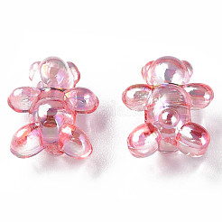 透明なアクリルビーズ  ABカラーメッキ  クマ  鮭色  16x13x8.5mm  穴：2mm  約700個/500g&nbsp;MACR-S154-127-C07