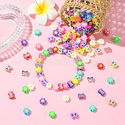 200個2スタイル手作りポリマークレイビーズ  花  蝶  ミックスカラー  8~9.5x9.5~10x4mm  穴：1.5~1.7mm  100個/スタイル&nbsp;CLAY-CJ0002-04