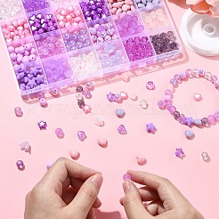 DIY 丸い星の花のアクリルビーズブレスレット作成キット  パープル  7~10x8~10.5x4~8.5mm  穴：1.8~2.5mm&nbsp;DIY-YW0009-95