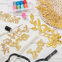4スタイルのポリエステルコンピューター刺繍縫い付け布パッチ  アップリケ  バッジ  洋服用  ドレス  花  ゴールド  125~288x55~130x1~1.2mm&nbsp;PATC-NB0001-01