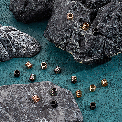 16個4色304ステンレススチールビーズ  溝付き柱  ミックスカラー  4.5x5mm  穴：3mm  4個/カラー&nbsp;STAS-UN0055-36