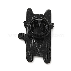 単語エナメルピンを持つ猫  バックパックの服の電気泳動黒合金バッジ  ホワイト  30x19x1.5mm&nbsp;JEWB-G023-03D