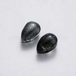 透明スプレー塗装ガラスチャーム  グリッターパウダー付き  ティアドロップ  ブラック  9x6x6mm  穴：1mm&nbsp;GLAA-R211-03-B09