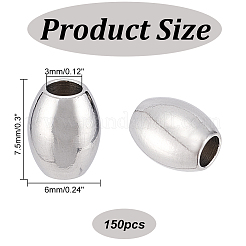 202ステンレスビーズ  オーバル  ステンレス鋼色  7.5x6mm  穴：3mm  150個/箱&nbsp;STAS-NB0001-63