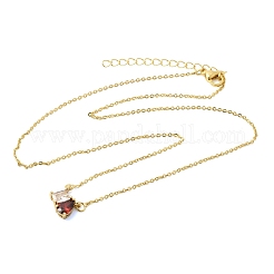 Brass Pave Cubic Zirconia Rectangle & Teardrop Pendant Cable Chain Necklaces&nbsp;KK-CBAB173-05G-11
