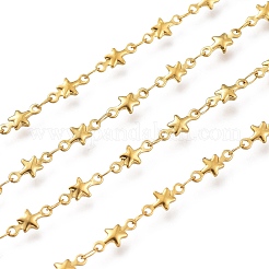 304ステンレススチールスターリンクチェーン  スプールで  ハンダ付け  ゴールドカラー  スターリンク：9.5x4.5x1.6mm  リンク：3.5x2x0.2mm  約16.4フィート（5m）/ロール&nbsp;CHS-M003-04G