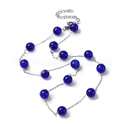304 Stainless Steel Cat Eye Round Beads Handmade Chain Necklaces for Women&nbsp;NJEW-C073-01P-02