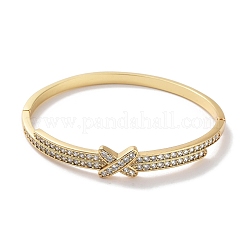 Brass Micro Pave Clear Cubic Zirconia Hinged Bangles for Women&nbsp;BJEW-Z061-22A