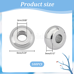 304ステンレススチールビーズ  ロンデル  ステンレス鋼色  6x3mm  穴：2mm  100pc&nbsp;STAS-UN0007-16P