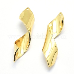 真鍮チャーム  カドミウムフリー＆ニッケルフリー＆鉛フリー  リボン  18KGP本金メッキ  40.5x10x10mm  穴：1mm&nbsp;KK-J279-23G-NR