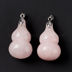 天然石ローズクォーツペンダント  プラチナトーンの真鍮パーツ  ひょうたんチャーム  29.5x18mm  穴：6x4mm&nbsp;G-G846-02P-05