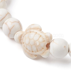 Synthetic Turquoise Round & Turtle Beaded Stretch Bracelet for Women&nbsp;BJEW-JB09700-03