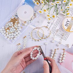 DIYイミテーションパールロングドロップイヤリング作成キット  合金 & 鉄 & 真鍮スタッド & フープ イヤリングのパーツを含む  アクリル＆ガラスパールビーズ  304ステンレススチールチェーン  銅ワイヤー  ゴールドカラー&nbsp;DIY-SZ0009-67