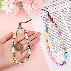 2 Styles Rainbow Resin Beaded Mobile Phone Lanyard Wrist Strap&nbsp;HJEW-GF0001-46
