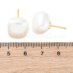 女性用スクエア真鍮＆プラスチックスタッドピアス  カドミウムフリー＆鉛フリー  長持ちメッキ  ラックめっき  18KGP本金メッキ  ホワイト  14x14.5mm&nbsp;EJEW-G425-01G-02