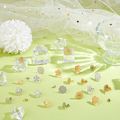304ステンレススチールスタッドピアス金具24個  カン付き  混合形状  40個のプラスチック製イヤーナット付き  ゴールデン·ステンレス鋼色  13~18x10.5~15mm  穴：1mm  ピン：0.7mm&nbsp;STAS-DC0017-03