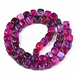 天然石ドラゴンアゲート瑪瑙ビーズ連売り  染め＆加熱  キューブ  フクシア  7~8x7~8x7~8mm  穴：0.8mm  約50~51個/連  14.37インチ（36.5cm）&nbsp;G-S359-229E