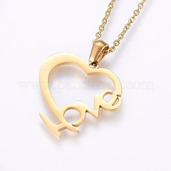 304ステンレススチールジュエリーセット  スタッドピアスとペンダントネックレス  単語「love」付けのハート  バレンタインデーのために  ミックスカラー  ネックレス：17.7インチ（45cm）  スタッドピアス：9.5x9.5x1.2mm  ピン：0.8mm&nbsp;SJEW-O090-23