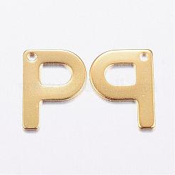 304ステンレススチールチャーム  文字L  イニシャルチャーム  18KGP本金メッキ  文字.p  11x6~12x0.8mm  穴：1mm&nbsp;STAS-P141-P