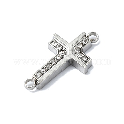 304ステンレススチールクリスタルラインストーンコネクタチャーム  クロスリンク  ステンレス鋼色  20x10x2mm  穴：1.6mm&nbsp;STAS-Z065-02P-03