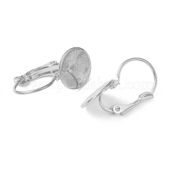 変色しにくい304ステンレススチールフレンチフックピアス金具  カボションカットのフラットラウンドセッティング付き  ステンレス鋼色  20.5x10x11mm  ピン：0.8mm  トレイ：10mm&nbsp;X-KK-H152-08A-P