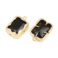 真鍮製ガラスチャーム  長方形チャーム  多面カット  ゴールドカラー  ブラック  19x13x5mm  穴：1.4mm&nbsp;GL-CBABDD8-16G-04