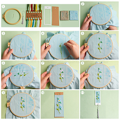 DIYブックマーク作成キット  紙しおりカード付き  亜麻刺繍柄生地  綿のタッセルと糸  プラスチック刺繍フープ  鉄針  プラスチック製の貯蔵チューブ  ミックスカラー  50~268x0.2~269x0.2~10mm&nbsp;DIY-WH0029-66