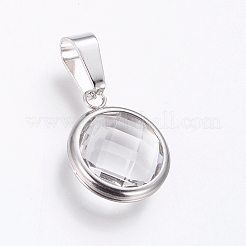 304ステンレスペンダント  ガラスと  フラットラウンド  多面カット  透明  ミックスカラー  16x13.5x5mm  穴：7.5x4.5mm&nbsp;STAS-I121-21