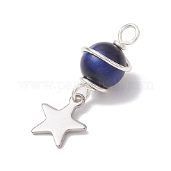 4Pcs 4 Colors Natural Tiger Eye(Dyed & Heated) Round Pendants&nbsp;PALLOY-TA00143