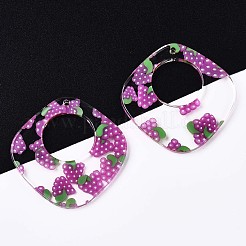 無色透明セルロースアセテート（樹脂）ペンダント  印刷  ブドウの菱形  ぶどう柄  36x35x2.5mm  穴：1.4mm&nbsp;LS-KY-T040-63C
