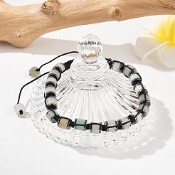 調節可能な天然花アマゾナイトと非磁性合成ヘマタイト編みビーズブレスレット  内径：1-3/4~2-7/8インチ（4.5~7.3cm）&nbsp;BJEW-Z090-01G