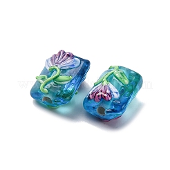 手作りランプワークビーズ  花の長方形  コーンフラワーブルー  15.5x13x9.5mm  穴：2.5mm&nbsp;LAMP-K042-03C
