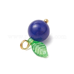 天然染色のマレーシアジェイドの丸いフルーツチャームとガラスの葉  ミックスカラー  ゴールドカラー  15x13.5x8.5mm  穴：2.5mm&nbsp;PALLOY-JF03401-02