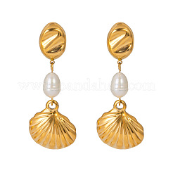Stainless Steel Shell Shape Dangle Stud Earrings&nbsp;HG2493