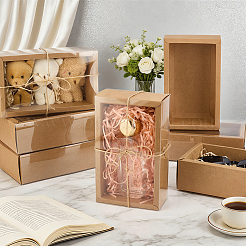Rectangle Folding Cardboard Kraft Paper Packing Drawer Boxes with Clear Plastic Cover&nbsp;CON-WH0100-57B