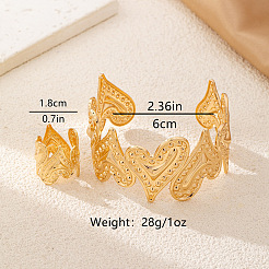 Iron Textured Heart Cuff Bangles & Rings Sets for Women&nbsp;WG0A4C8-01