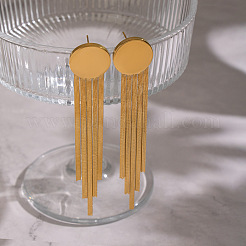 Flat Round 304 Stainless Steel Tassel Stud Earrings&nbsp;JH8202-1