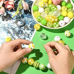 不透明アクリルビーズセット  レモンのテーマ  ラウンド  芝生の緑  18~20x18~19mm  穴：2~3mm&nbsp;MACR-CJC0001-13A-01