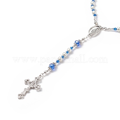 Glass Pearl & Acrylic Rosary Bead Necklace&nbsp;NJEW-TA00041-01