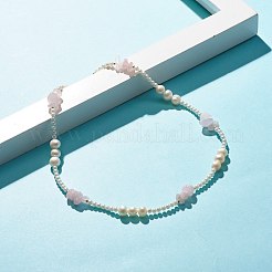 Natural Rose Quartz Chip Beaded Necklace for Girl Women&nbsp;NJEW-TA00016-02