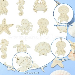 50Pcs Ocean Theme Unfinished Blank Wooden Pendants Set for Painting Arts&nbsp;DIY-CJC0015-05