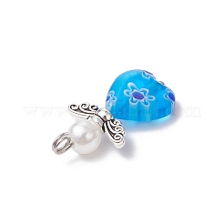 Handmade Millefiori Lampwork Beads and ABS Plastic Imitation Pearl Round Beads and Tibetan Style Alloy Fairy Wing Beads and 304 Stainless Steel Ball Head Pins Pendants&nbsp;PALLOY-JF03740-02