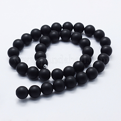 天然石黒瑪瑙ビーズ連売り  染め＆加熱  ラウンド  艶消し  10mm  穴：1.5mm  約38個/連  14.96インチ（38cm）&nbsp;G-P369-04-10mm