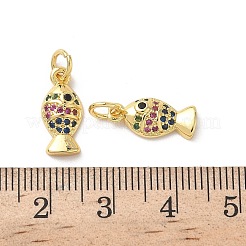 真鍮製マイクロパヴェキュービックジルコニアペンダント  18KGP本金メッキ  丸カン付き  魚  15x7x3mm  穴：3.3mm&nbsp;KK-D502-26L-G