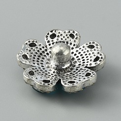 合金ラインストーンスナップボタン  アクセサリーのボタン  花  アンティークシルバー  22x22.5x10mm  ノブ：5mm&nbsp;FIND-WH0150-57